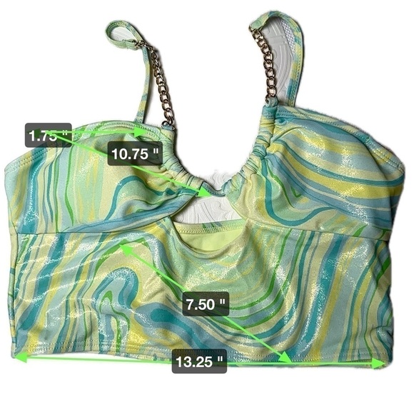 River Island Swimsuit Crop Top Bikini Retro 60’s Vibe Psychedelic Metallic 10 - Picture 2 of 11